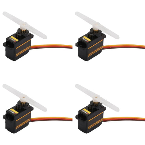Four Metal Gear Analog RC Servo Motor Drive Set, shockproof micro gear servos for robots and drones, Futaba JR compatible.