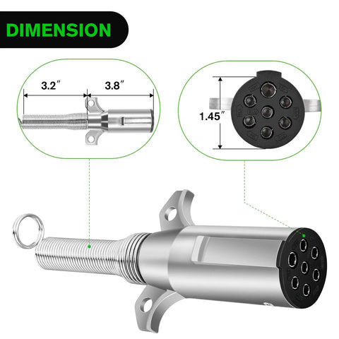 Heavy Duty 7 Pin Round Trailer Connector Assembly For Pickup Trucks Replaces Fried Wiring Harness with dimensions 3.2" and 3.8".