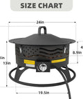 Smokeless 24 Inch Portable Propane Fire Pit With Grill Grate And Lid 60 000 BTU Outdoor Firepit featuring size dimensions and lid
