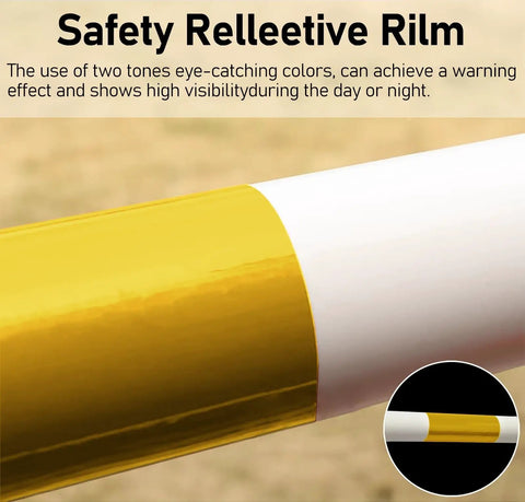 Hella Rugged Retractable Traffic Barricade Bars 10 Pack Extendable 4 To 7 Feet with yellow and white reflective safety colors.