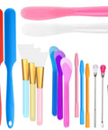 Dope Silicone Stir Sticks Kit 16Pcs for Resin Epoxy Crafting, colorful stir sticks, spoons, spatulas, tweezers, brushes