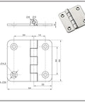 Technical drawing and top view of Flush Opening Stainless Steel Hinge For Industrial Cabinet Doors Asymmetric 304 Stainless One Piece Hardware