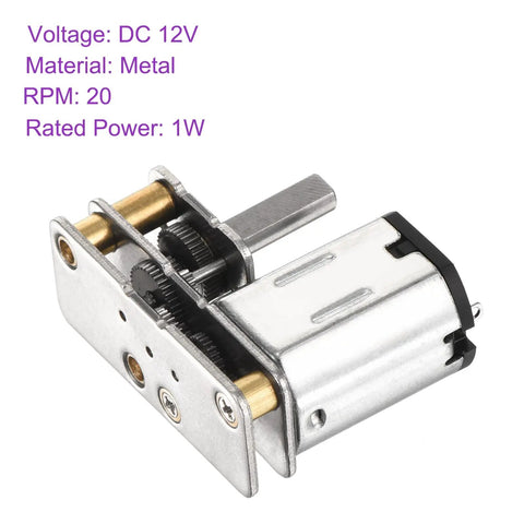 12V Micro DC Gearbox Motor With 1 To 298 Reduction, 20 RPM, 25 Beefy Torque, 3mm Shaft, metal body, close-up view