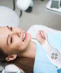 Pro Grade Dental Occlusal Photographic Mirror System With Four Rhodium Intraoral Reflective Mirrors, Anti Fog Fan, LED Lighting Handle, Plated Glass Reflectors, And Comprehensive Oral Inspection Kit, smiling patient