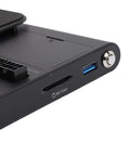 Top Tier External GPU Enclosure For Laptops Featuring PCIe 4.0 X16 Interface, 140W Fast Charge, close-up of ports and SD card slot.