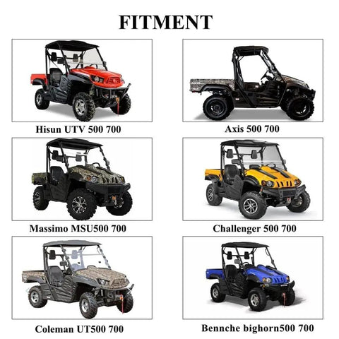 Six UTV models for Soft Rear Windshield For UTV 500 700 With Zipper Back Window Open Close Replacement For Hisun Massimo Axis.