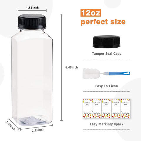 10 Pack 12 Oz Clear Plastic Juice Bottles With Screw Caps Reusable Food Grade Pet Beverage Jars Straight Up Great Vibes Includes Black Lids Custom Labels And Compact Cleaning Brush Legit Summer Essentials