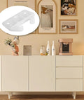 Four Pack White Plastic Drawer Slide Brackets With Complete Hardware For Silky Smooth Gliding Easy Peasy Installation Heavy Duty Furniture Repair And Cabinet Track Replacement System displayed on a modern white cabinet.