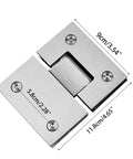 Heavy Duty Stainless Steel Bathroom Shower Frameless Glass Door Hinge Clamp Featuring 180 Degree Pivot with measurements