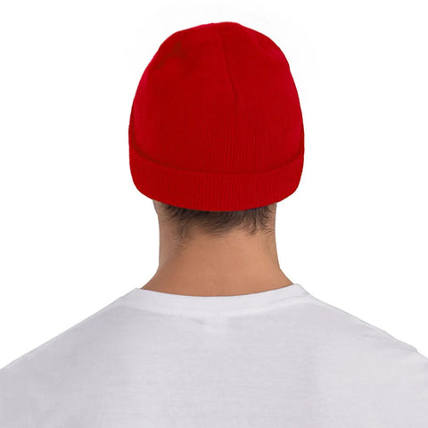 Black And White Piano Plate Grid Knit Beanie Soft Acrylic Winter Hat For Freezing Temperatures shown worn from the back.