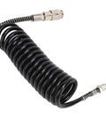Rock Solid Heavy Duty Coiled Air Hose with Bend Restrictor Self Retracting Kink Resistant Rubber and Steel Tubing for Pneumatic Tools and Car Tire Inflator Extension Tube, spiraled design.