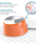 Clear Plastic Sink Grid Protector For Kitchen And Laundry Sinks Open Wire Design 11 By 12 And A Half Inches with an orange pot