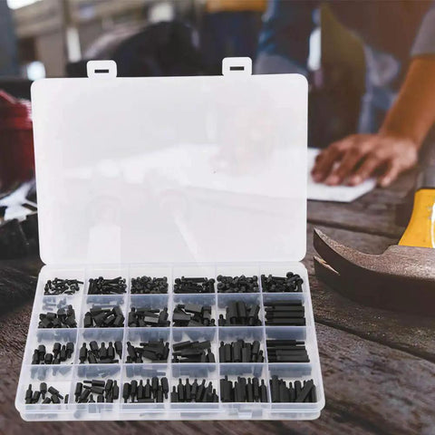 360 Piece Nylon Hex Standoff Spacer Kit M2 M2.5 M3 Black Insulated Nylon Spacers With Male Female Ends And Screw Nuts Includes Plastic Storage Box For PCB Mounting And Electronics Assembly, open organizer box