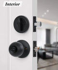 Locking Satin Nickel Door Knob Set With Keyed Entry Easy Install Hardware Handle For Bathroom Or Bedroom open door view