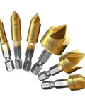 Professional Grade 6 Piece Countersink Drill Bit Set With 1 4 Inch Hex Shank And Tough Hss Construction for precise woodworking.