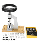 Pro Grade Oyster Watch Case Opener Bench Tool Kit With 6 Dies For Rolex And Tudor Back Case Removal, displayed with tools and dies