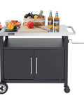 Outdoor Grill Cart With Wheels A Movable Stainless Steel Kitchen Island With Storage Cabinet And Open Shelf For BBQ Prep