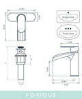 Technical diagram of Waterfall Bathroom Faucet With Single Lever Handle Matte Black Brass Sink Faucet 1 Hole 6 Inch Centerset