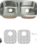 Undermount 50 50 Double Bowl Kitchen Sink Kit In 18-Gauge Stainless Steel With Brushed Finish, 32in X 18in X 5in, Includes Bottom Grids