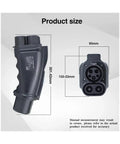 CCS1 to CHAdeMO EV Adapter DC 1000V 250A Heavy Duty with size dimensions displayed for reference.