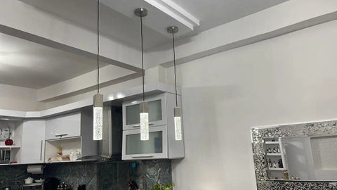 Crystal Pendant Lights For Kitchen Island Dope Brushed Nickel 3 Pack Modern Hanging Ceiling Fixtures in a contemporary kitchen