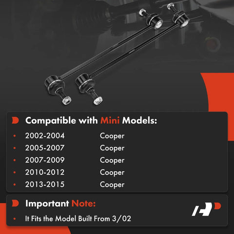 Two Front Sway Bar End Links Stabilizer Links For Mini Cooper 2002 Through 2015 1.6L L4 Models Replacement Pair With Compatibility Chart