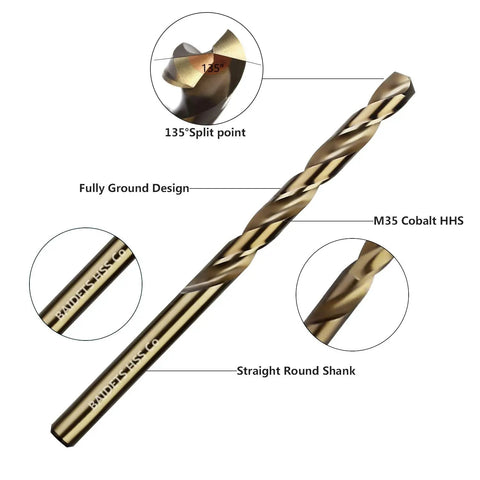Five Thirty Second Inch Cobalt Drill Bit Set Of Ten M35 High Speed Steel Jobber Twist Bits For Hard Metal Stainless Steel Cast Iron