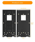 Product size diagram showing front and back of No Drill Ring Doorbell Mount For Renters Adhesive Stick On Solution.