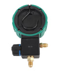 Professional HVAC Pressure Gauge Set With Digital Meter For Car AC Cooling System Charging And Quick Leak Detection showing dial and connectors.