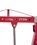 Premium Heavy Duty 1 Ton Folding Hydraulic Engine Hoist Shop Crane With Wheels showing red steel frame and weight capacity markings.