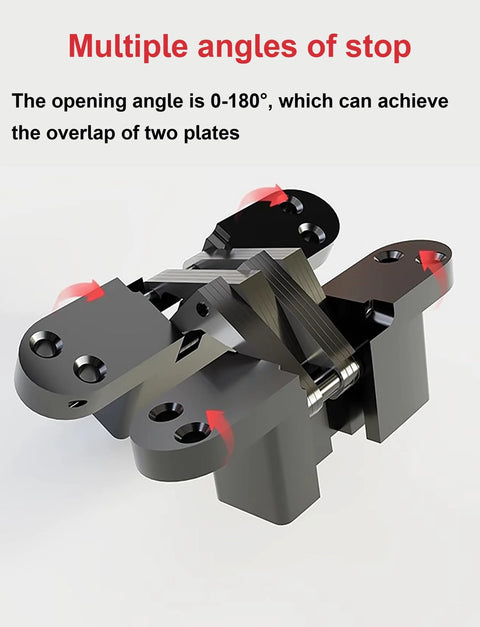 Hidden Cross Hinge 2 Pack Invisible Concealed Hinges For Cabinets And Cupboards 180 Degree Folding Doors Quiet Roller Track Zinc Alloy Rust Resistant Black Includes Screws