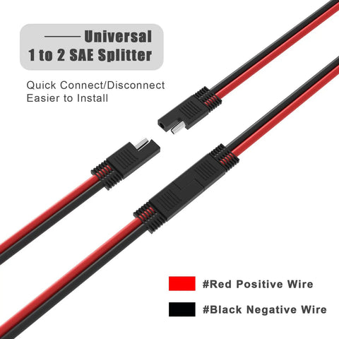 14 AWG SAE Y Splitter Cable With Two SAE Quick Disconnect Plugs 12 Inch DC Power Automotive Adapter for solar panels