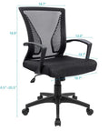 Ergonomic Mesh Office Chair With Dual Lumbar Support, Mid Back, Swivel Desk Chair With Armrests, Black Finish, Built For Long Hours