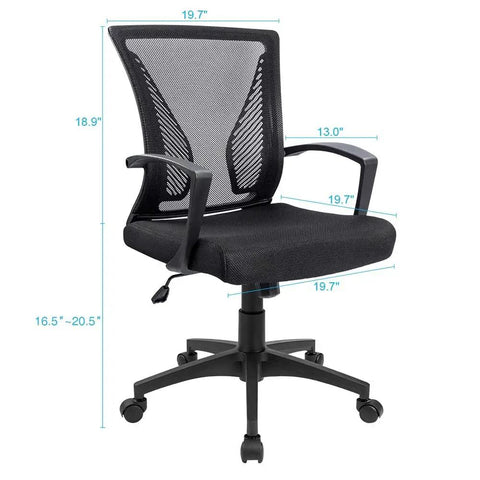 Ergonomic Mesh Office Chair With Dual Lumbar Support, Mid Back, Swivel Desk Chair With Armrests, Black Finish, Built For Long Hours