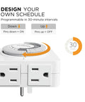 24 Hour Mechanical Timer Outlet With Two Grounded Outlets For Lamps And Holiday Lights, Set And Forget Auto On Off Switch