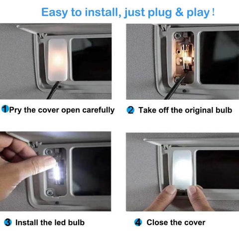 Step-by-step guide of installing Six Pack Festoon LED Bulbs Kit 28mm 29mm 6614F 6641 6612F With 9 SMD 4014 Chips for vanity mirrors.