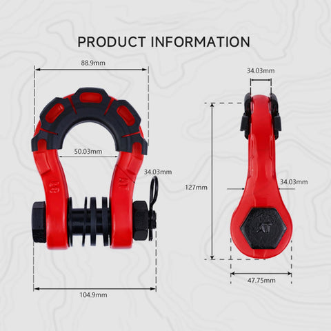 Two Piece D Ring Shackle Set Heavy Duty Universal Truck Off Road Accessories For Trailers And Vehicles Premium Towing Hardware In Red with measurements