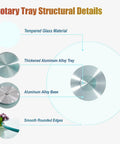 Tabletop Turntable Lazy Susan With 360 Degree Smooth Silent Spin Tempered Glass Serving Tray structural details and materials