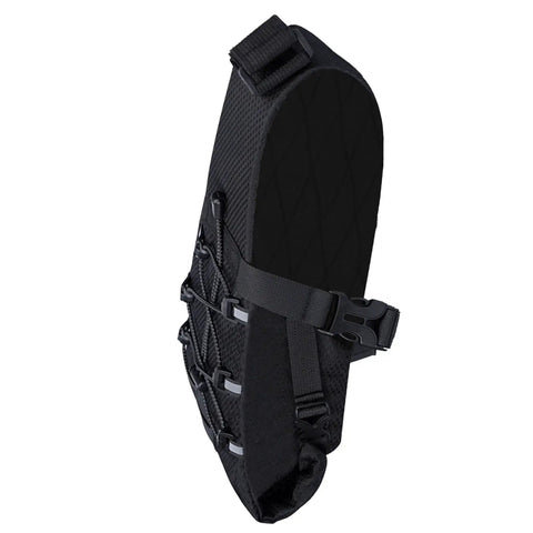 Rainproof 5.8L Bike Saddle Bag With Expandable Storage And Reflective Straps, side view of black nylon construction