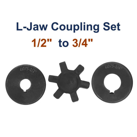 Beefy Half To Three Quarter Inch L-Jaw Coupler Set With Buna N Rubber Spider Insert, 3 Piece Flexible Log Splitter Hybrid Equipment Kit