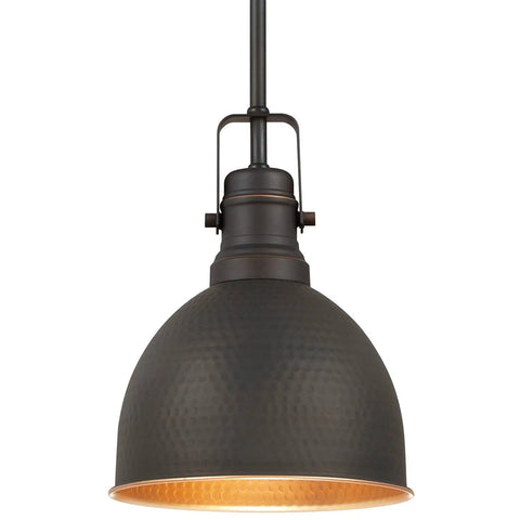Industrial Hammered Oil Rubbed Bronze One Light Mini Pendant 2 Pack With Adjustable 9-1/2 Inch Rods Downward Lighting Dope Modern Ceiling Fixture