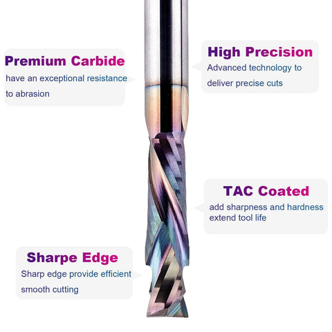 SpeTool 5pc TAC-coated compression spiral router bits, 1/4 in shank, 1 in cutting length, carbide for woodworking