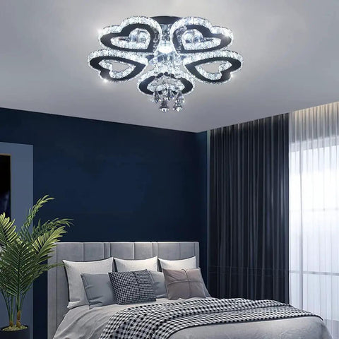 5 Heart Ring Crystal Chandelier LED Ceiling Light Fixture Stainless Steel Pendant Lighting For Bedroom Living Room Dining Room And Foyer Romantic Vibe Showpiece With Cool White Brightness