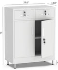 Built Tough Metal Storage Cabinet With Locking Doors And Two Drawers Lockable Cabinet With Adjustable Shelf For Home Office Garage Entryway Pantry White Finish