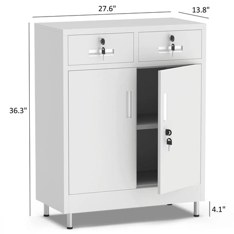 Built Tough Metal Storage Cabinet With Locking Doors And Two Drawers Lockable Cabinet With Adjustable Shelf For Home Office Garage Entryway Pantry White Finish