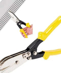 Five Cutter Heavy Duty Gutter Crimper Tool for 24 to 28 Gauge Ductwork, 10.43 Inch, Yellow Handles, Close-Up View