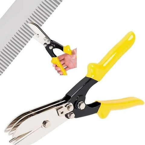 Five Cutter Heavy Duty Gutter Crimper Tool for 24 to 28 Gauge Ductwork, 10.43 Inch, Yellow Handles, Close-Up View