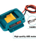 Beefy Battery Adapter Wheel For 18V LXT Li Ion Packs With 14 Gauge Wire Connector, close-up of ABS material and wire gauge details