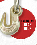 Close-up of a 5/16-3/8 inch G70 eye grab hook for Four Pack Ratchet Chain Binders With Rubber Grips For Flatbed Hauling.