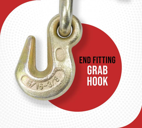 Close-up of a 5/16-3/8 inch G70 eye grab hook for Four Pack Ratchet Chain Binders With Rubber Grips For Flatbed Hauling.